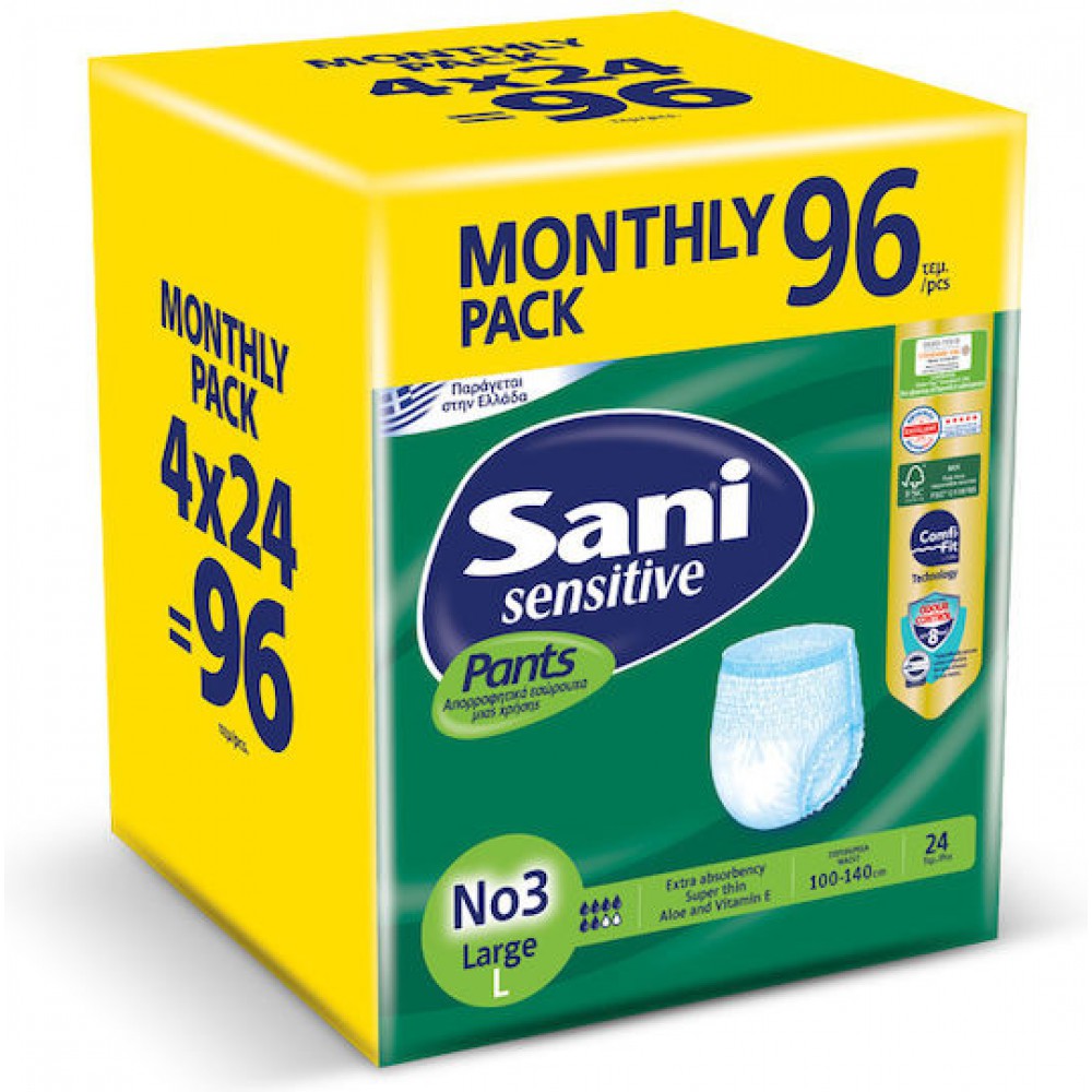 Sani Ελαστικό Εσώρουχο Ακράτειας Large No3 Monthly Pack Sensitive Pants Sani (96τεμ) ΑΝΑΛΩΣΙΜΑ