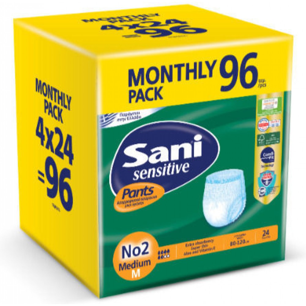 Sani Ελαστικό Εσώρουχο Ακράτειας Medium No2 Monthly Pack Sensitive Pants Sani (96τεμ) ΑΝΑΛΩΣΙΜΑ