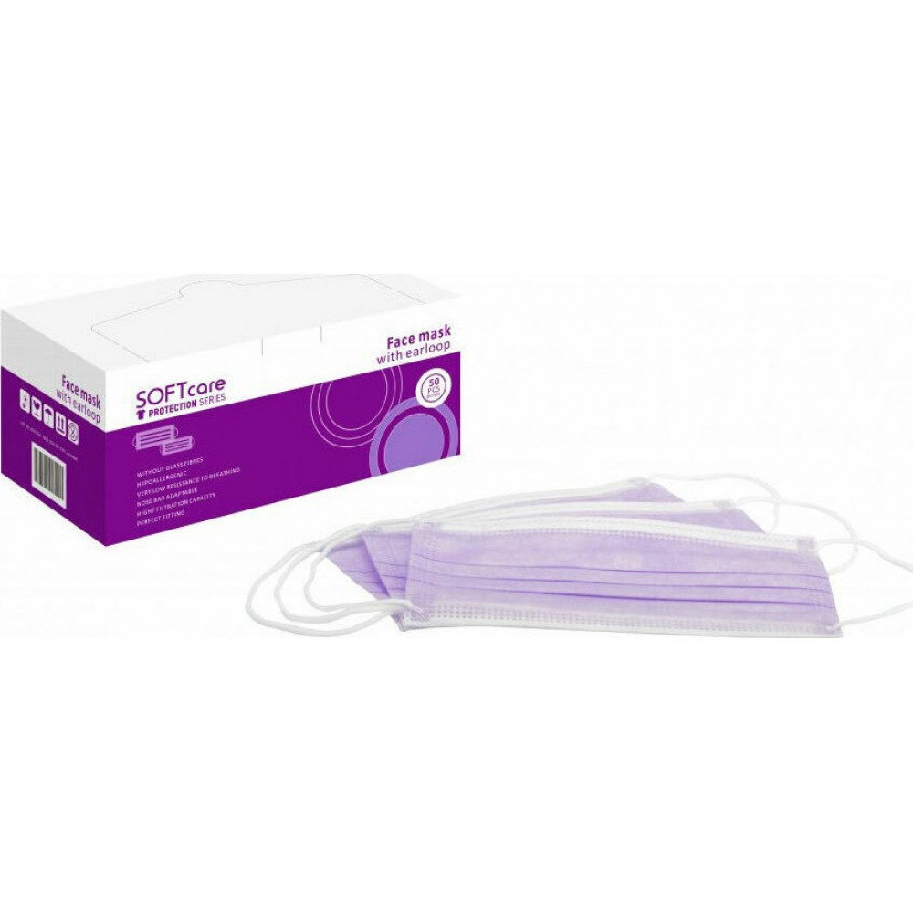 Soft Care Μάσκες χειρουργικές με λάστιχο μωβ (50τεμ) ΑΝΑΛΩΣΙΜΑ