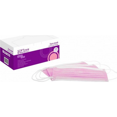 Soft Care Μάσκες χειρουργικές με λάστιχο ροζ (50τεμ)
