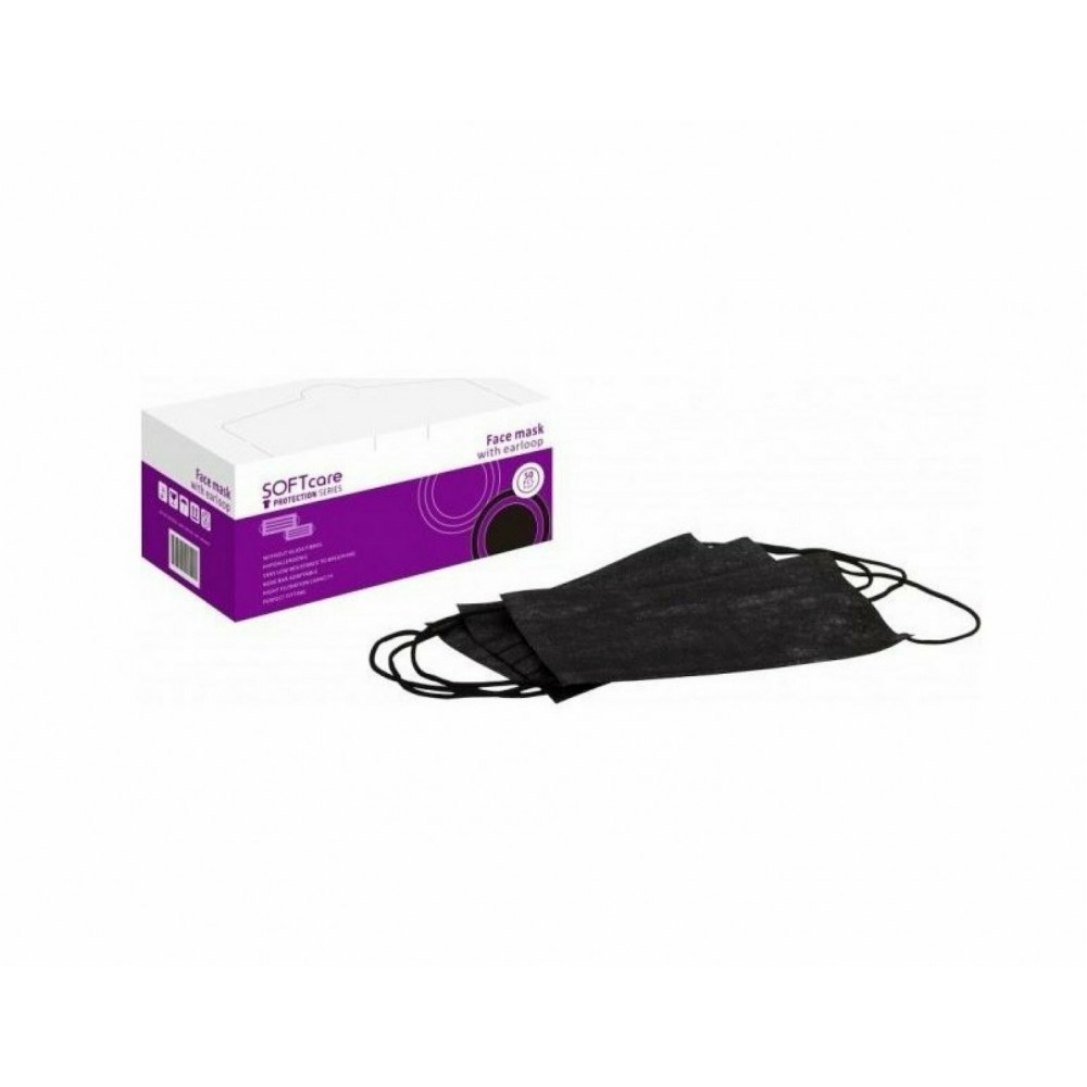 Soft Care Ιατρική Μάσκα 3ply Type II με λάστιχο - Μαύρο (50 τμχ) ΑΝΑΛΩΣΙΜΑ