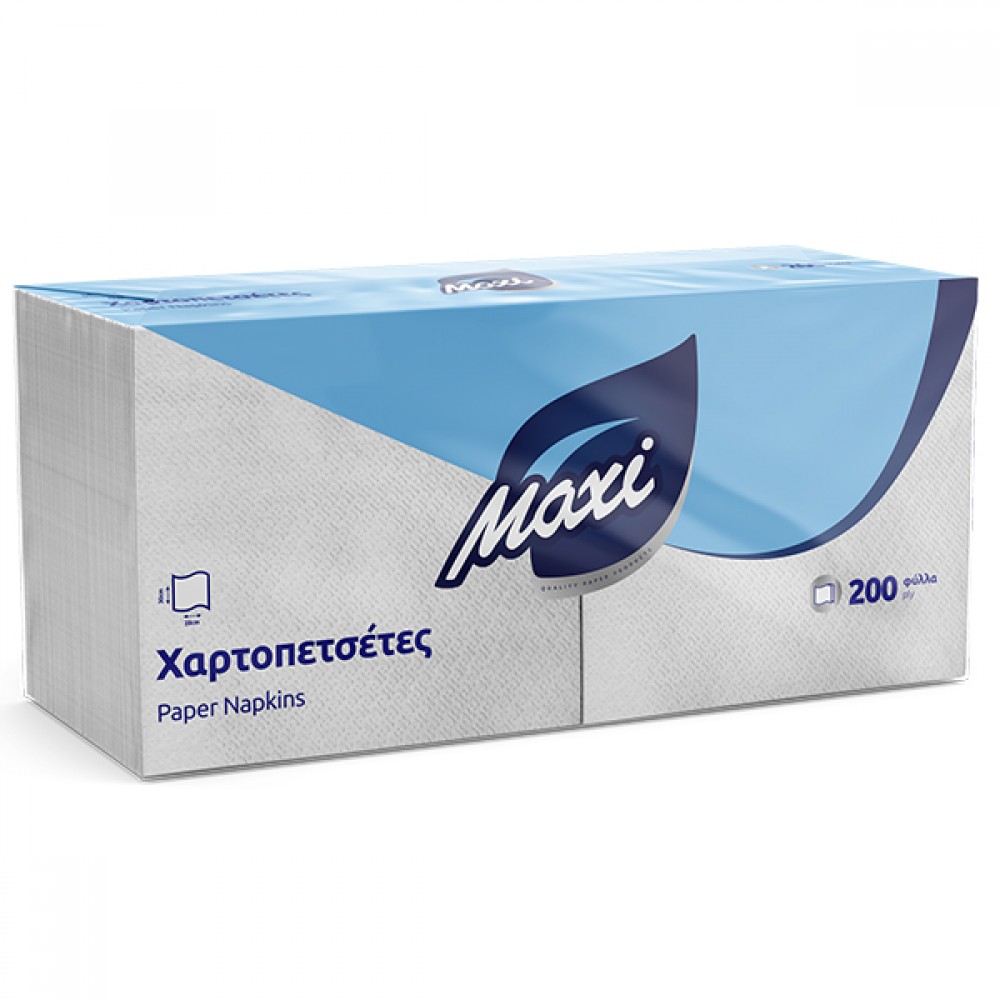 Maxi 200 Χαρτοπετσέτες Μονόφυλλες 28x30cm 200τεμ. ΛΕΥΚΗ ΑΝΑΛΩΣΙΜΑ