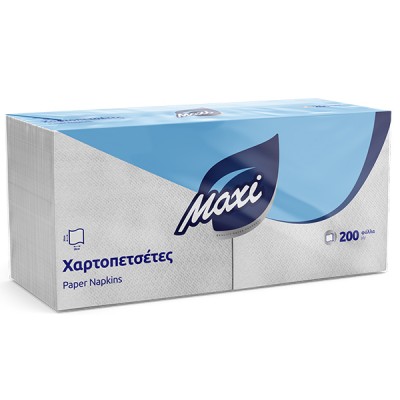 Maxi 200 Χαρτοπετσέτες Μονόφυλλες 28x30cm 200τεμ. ΛΕΥΚΗ