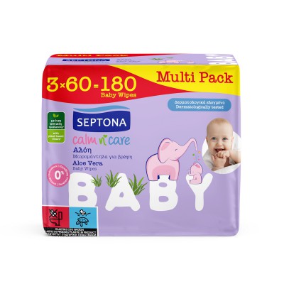 Septona Calm & Care Αλόη Μωρομάντηλα χωρίς Οινόπνευμα & Parabens 3x60τμχ