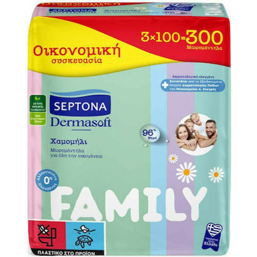 Septona Dermasoft Chamomile Family Μωρομάντηλα 3x100τμχ ΑΝΑΛΩΣΙΜΑ