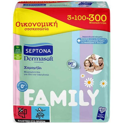 Septona Dermasoft Chamomile Family Μωρομάντηλα 3x100τμχ