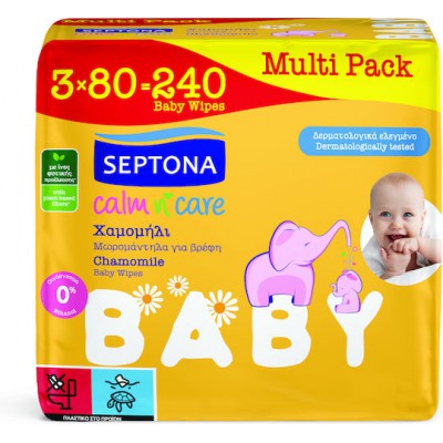Septona Calm and Care Μωρομάντηλα χωρίς Οινόπνευμα & Parabens 3x80τμχ