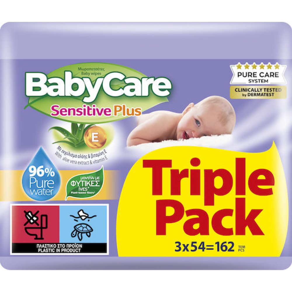 BabyCare Sensitive Plus Μωρομάντηλα χωρίς Οινόπνευμα και Parabens 3x54τμχ ΑΝΑΛΩΣΙΜΑ