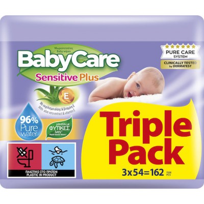 BabyCare Sensitive Plus Μωρομάντηλα χωρίς Οινόπνευμα & Parabens 3x54τμχ
