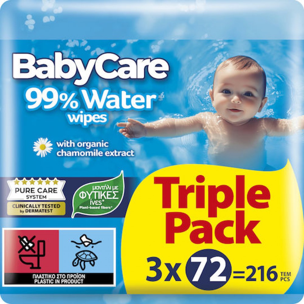BabyCare Μωρομάντηλα με 99% Νερό, χωρίς Οινόπνευμα & Parabens 3x72τμχ ΑΝΑΛΩΣΙΜΑ