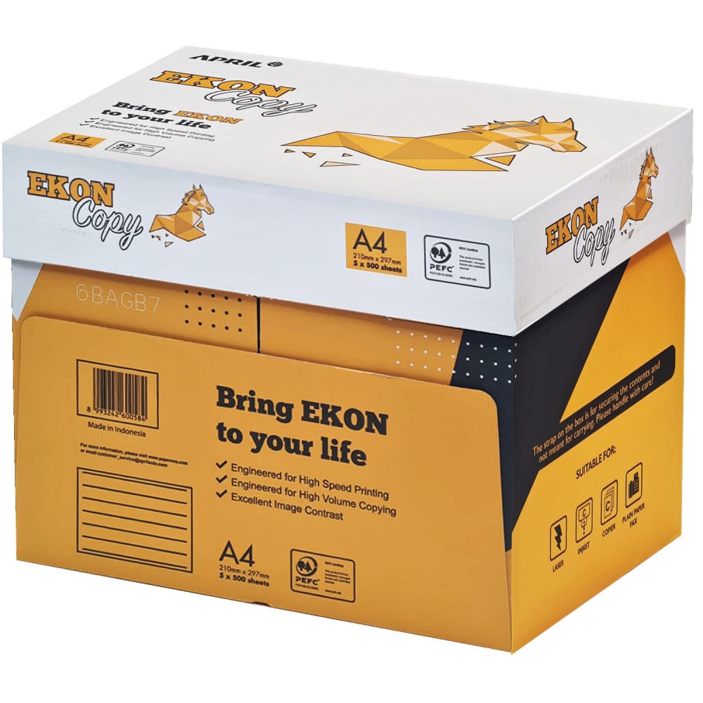 Παλέτα 300 Δεσμίδες April Ekon Χαρτί A4 Εκτύπωσης  80gr/m² 60 Κουτιά x 5 πακέτα x 500 φύλλα Φωτοτυπικό Χαρτί