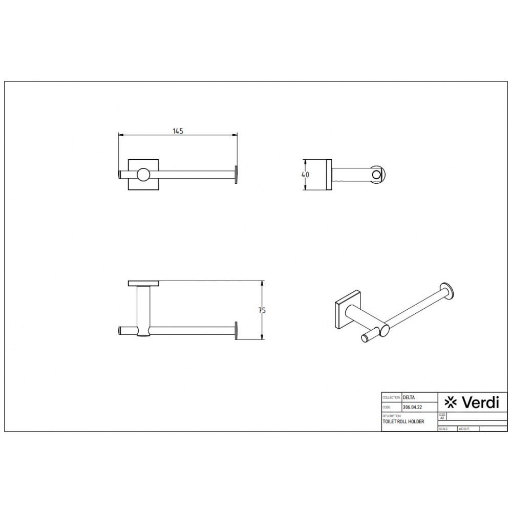 Verdi Delta 3060422 Χαρτοθήκη Επιτοίχια Inox Ασημί